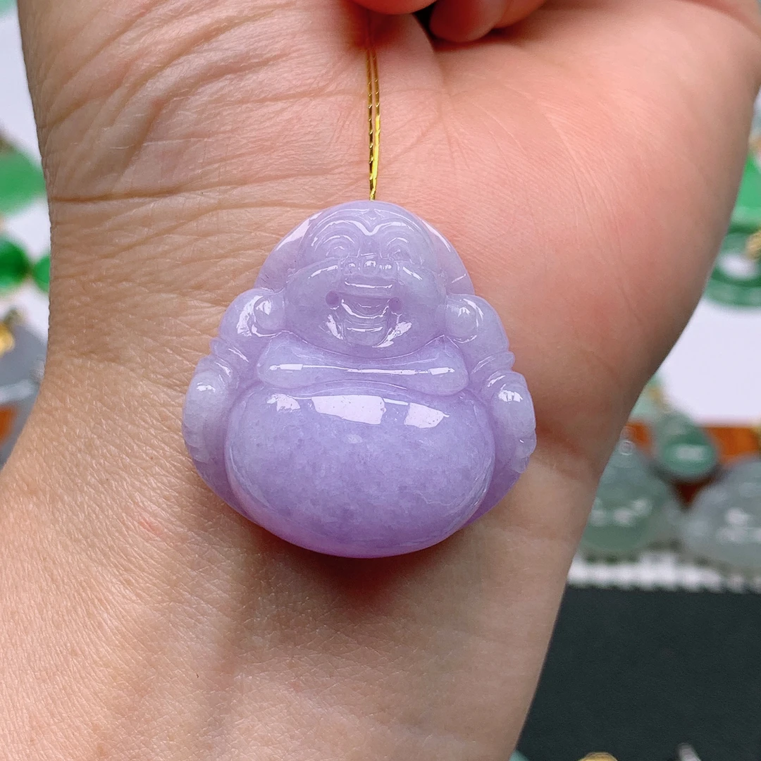 缅甸天然翡翠A货 冰润紫罗兰佛公吊坠9/327尺寸28.9x28.9x12.2