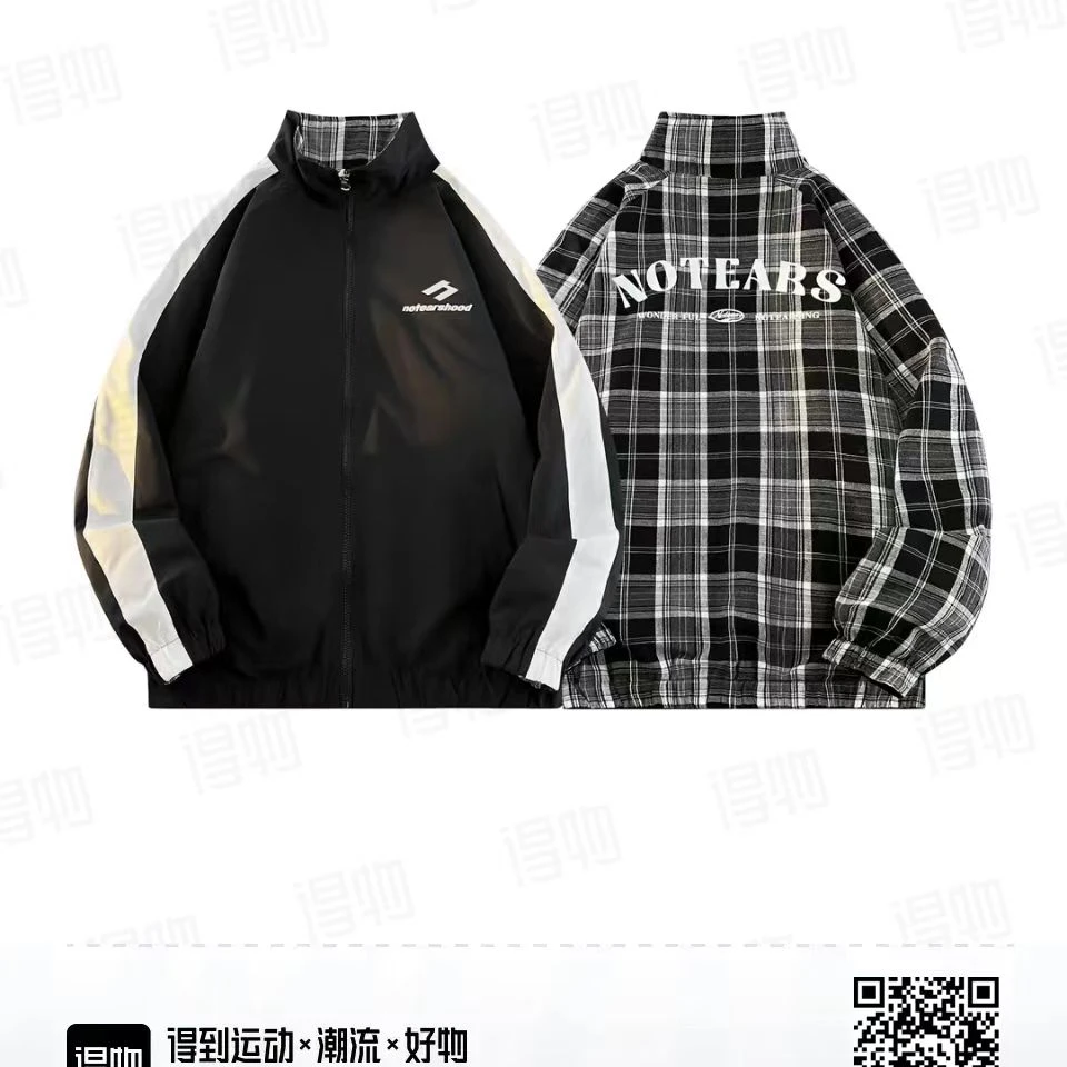 NOTE美式撞色多彩格纹防风耐磨双面穿户外通勤冲锋夹克--男女同款