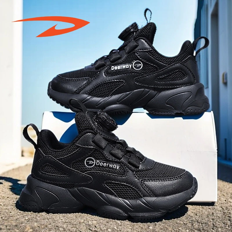 德尔惠儿童小黑鞋新款网面男童大童男孩白色运动鞋夏季女童黑色