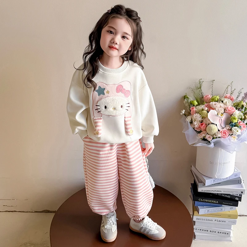 女童洋气条纹套装时髦小女孩春秋装韩版女宝宝卫衣卫裤运动两件套