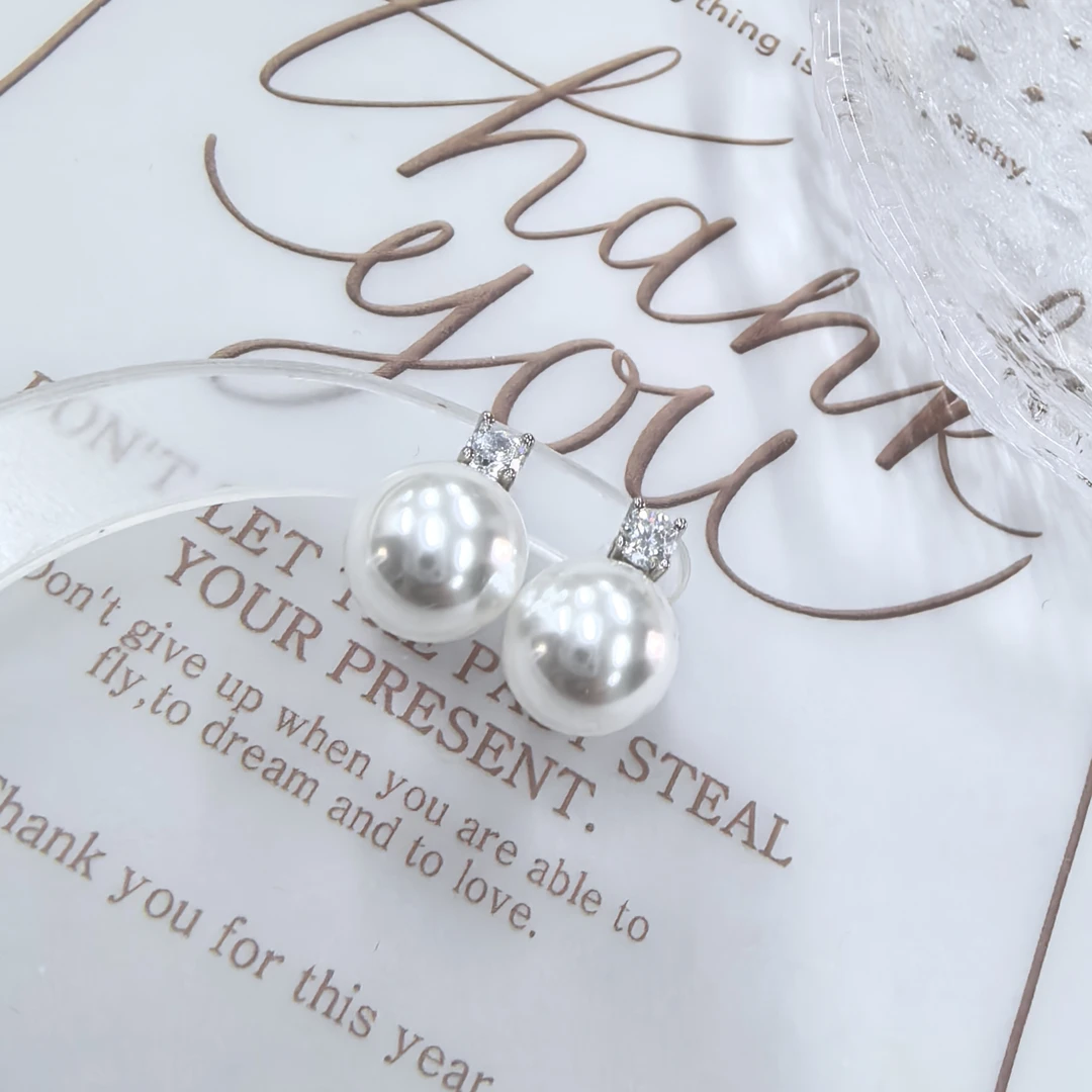 925银仿珍珠耳饰 S925银经典戴妃款百搭气质简约耳钉 贝珠（特）