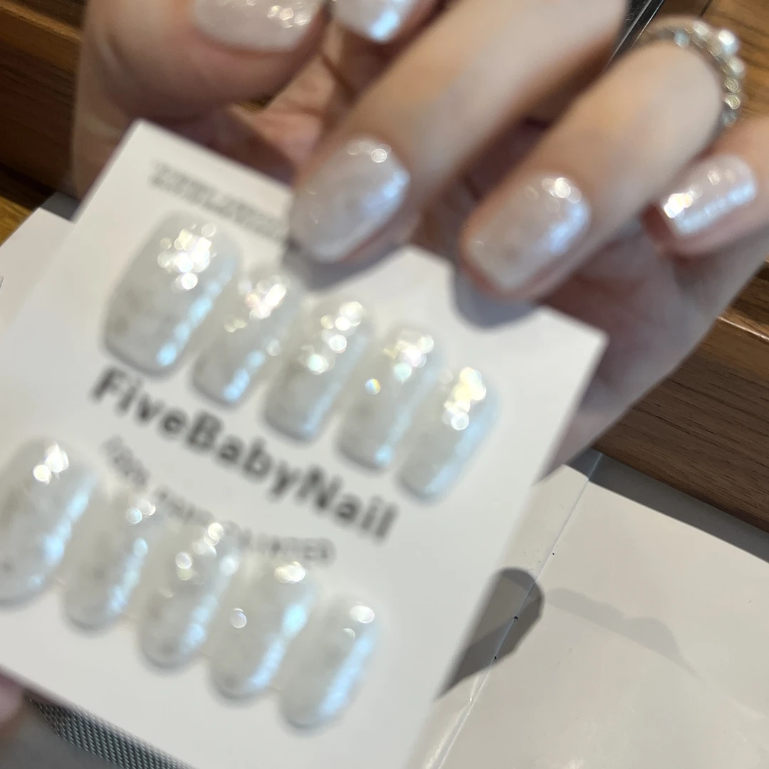 【雪境】FIVEBABY设计纯手工白色亮粉亮片简约韩系爆闪穿戴甲