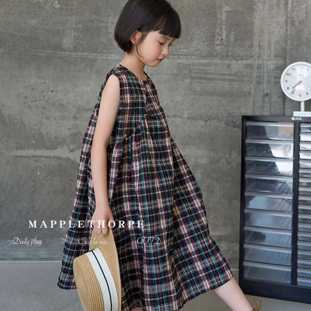 S0359 韩系洋气格子无袖连衣裙