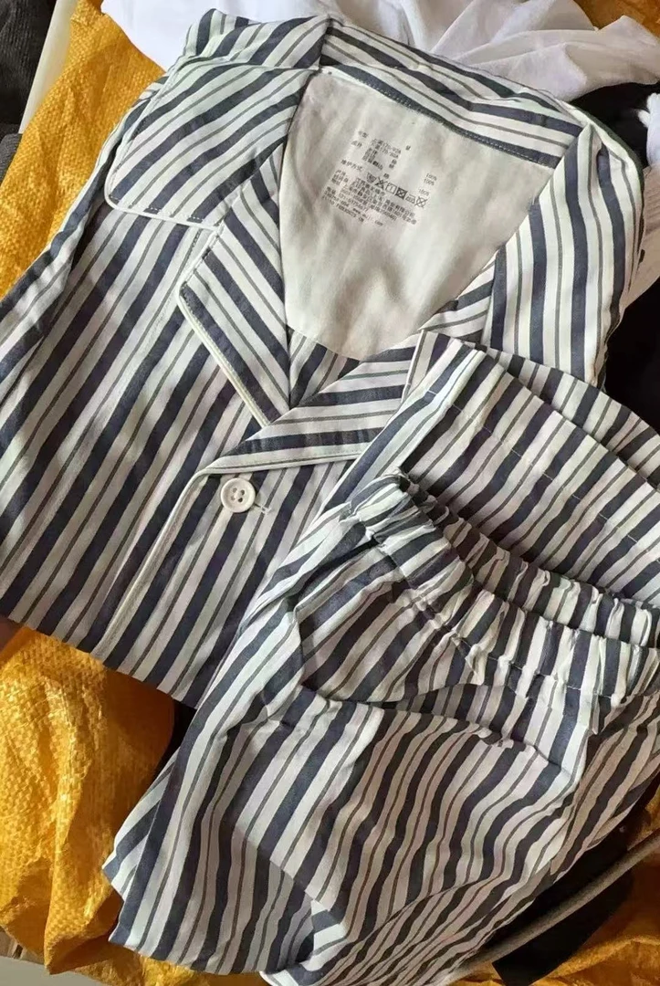 【菲鹏推荐】短袖睡衣套装简约风条纹薄款秋季休闲条纹短袖睡衣套装