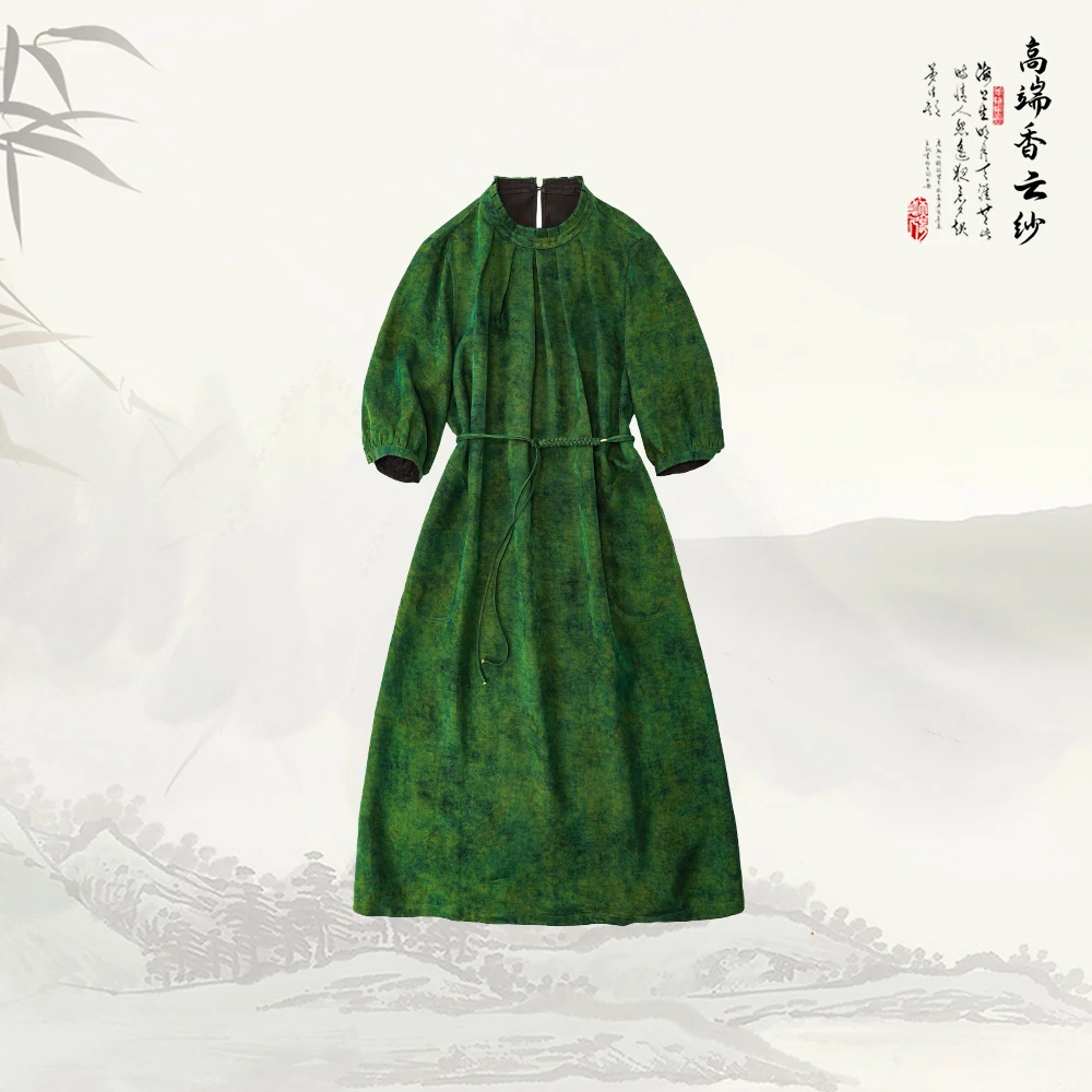 新款香云纱新中式国风立领双面双穿气质连衣裙51505