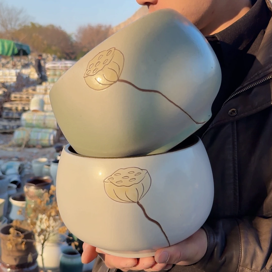 紫砂花盆口19高15（两个拼莲子