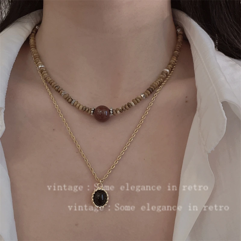 铜合金亚克力项链 项链小众复古串珠个性百搭敦煌新中式锁骨链