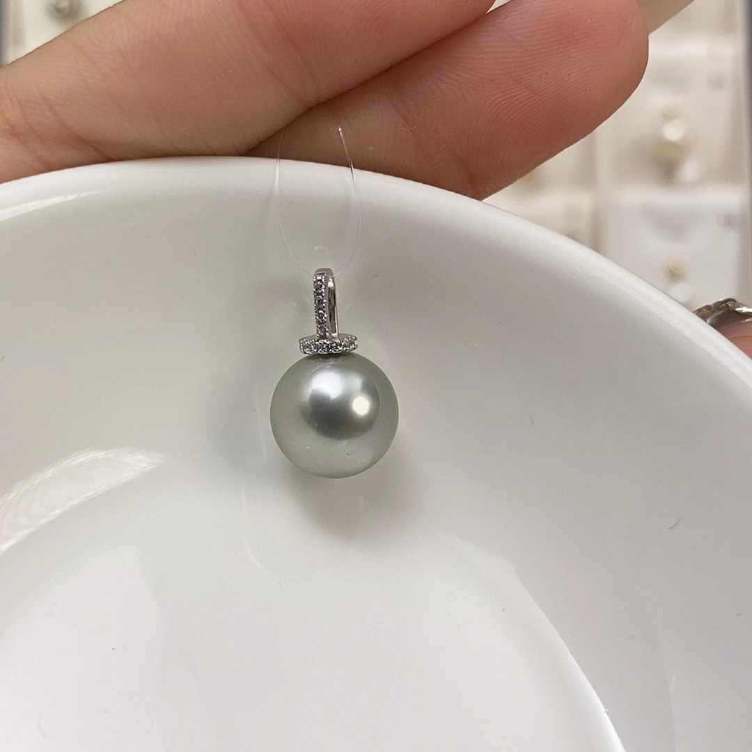 吊坠(不含链)海水珍珠银S925镶嵌大溪地11-12