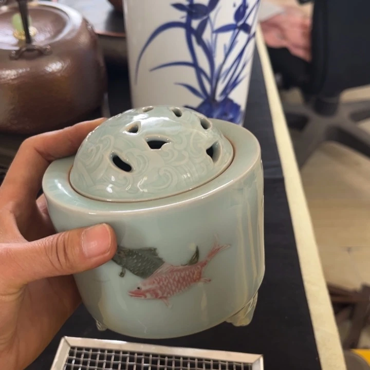 蜜安罐瓷香炉锡茶则