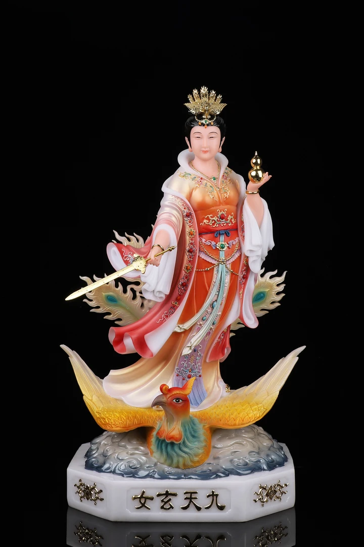 九天玄女神像合成汉白玉材质踏凤造型创意陶瓷装饰摆件家居饰品