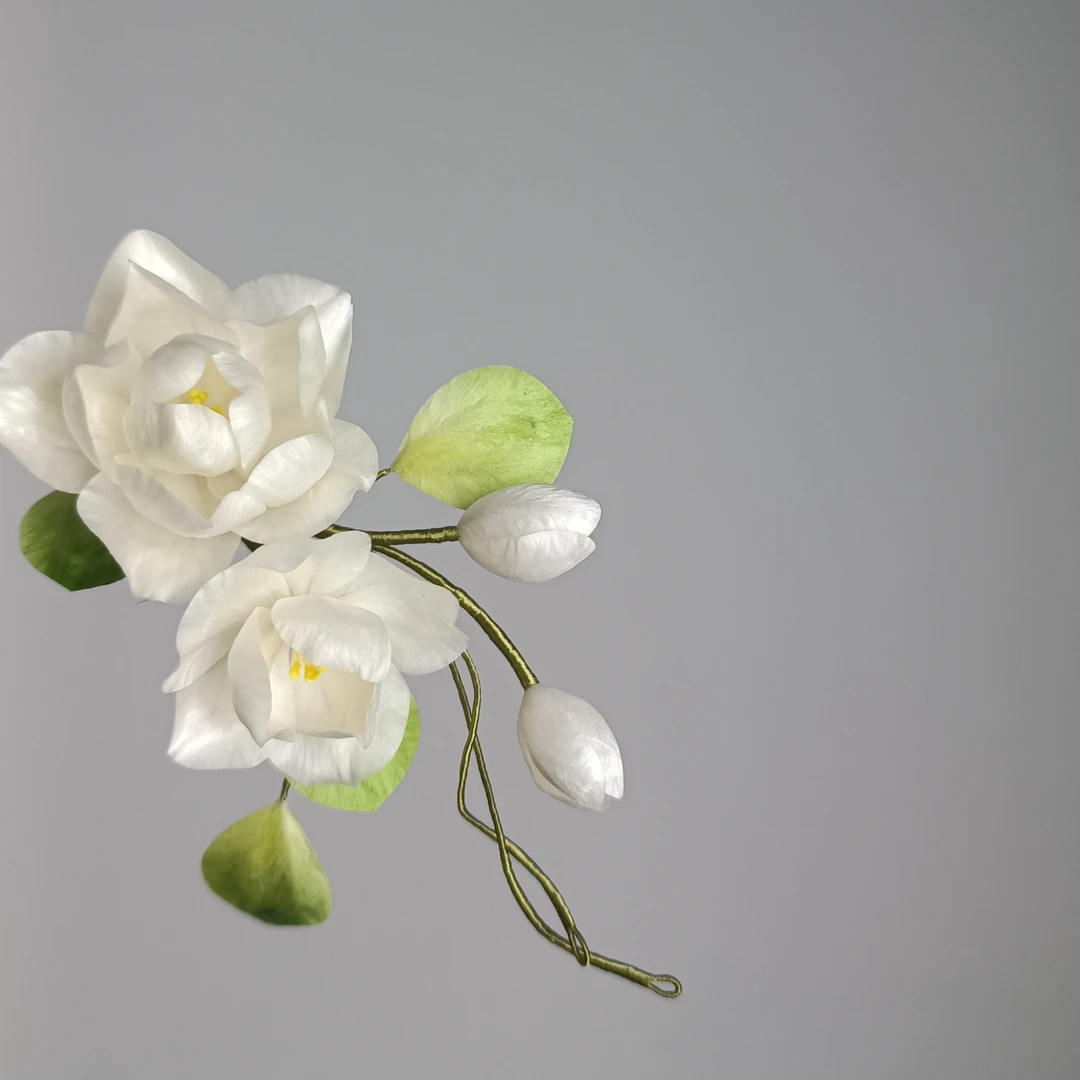 清新淡雅茉莉花非遗绒花纯手工蚕丝小众礼物发簪赠君茉莉愿君莫离