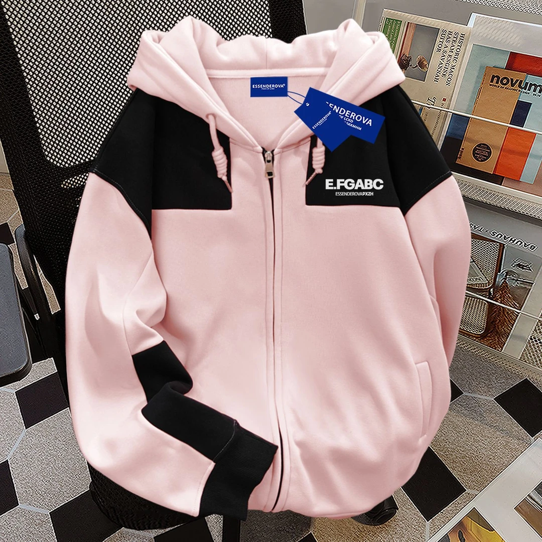 美式个性风趣甜酷连帽拼接卫衣男女秋冬加绒爆款潮牌拉链开衫外套