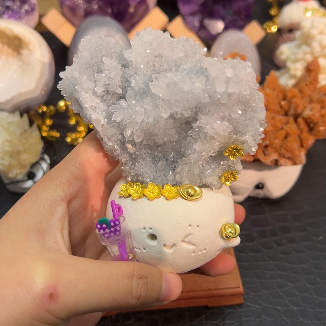 珠宝半成品紫晶未镶嵌33白水晶晶花簇