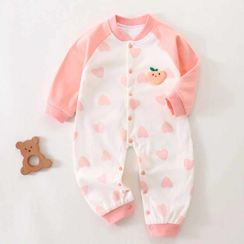 婴儿双层纯棉连体衣服不夹棉开档口漏屁屁哈衣外套春秋天免脱裤子