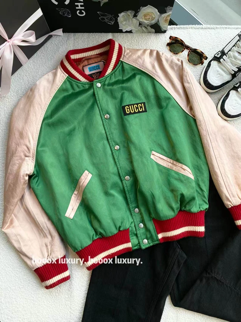 95新 GUCCI/古驰  pp1380 棉 绿色菠萝刺绣棒球服外套 46码