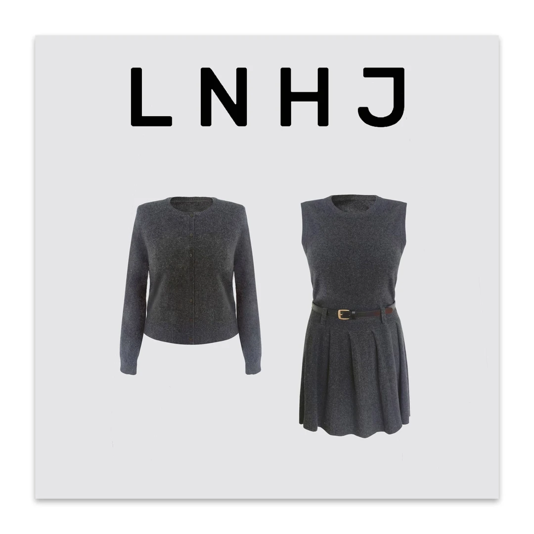 LNHJ【秋色浸染】设计感针织无袖连衣裙带腰带长袖开衫两件套
