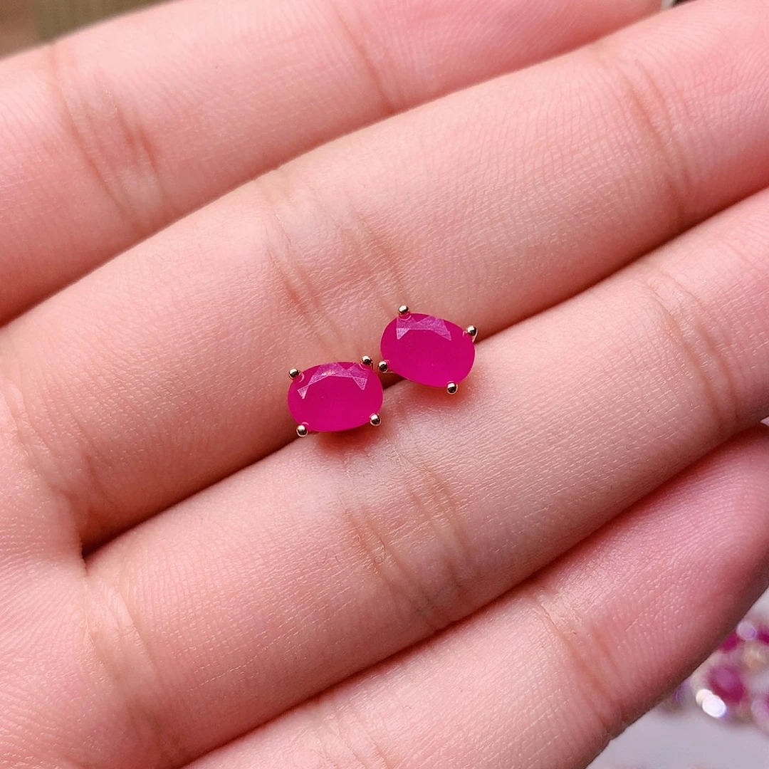 红宝石耳饰银S925镶嵌