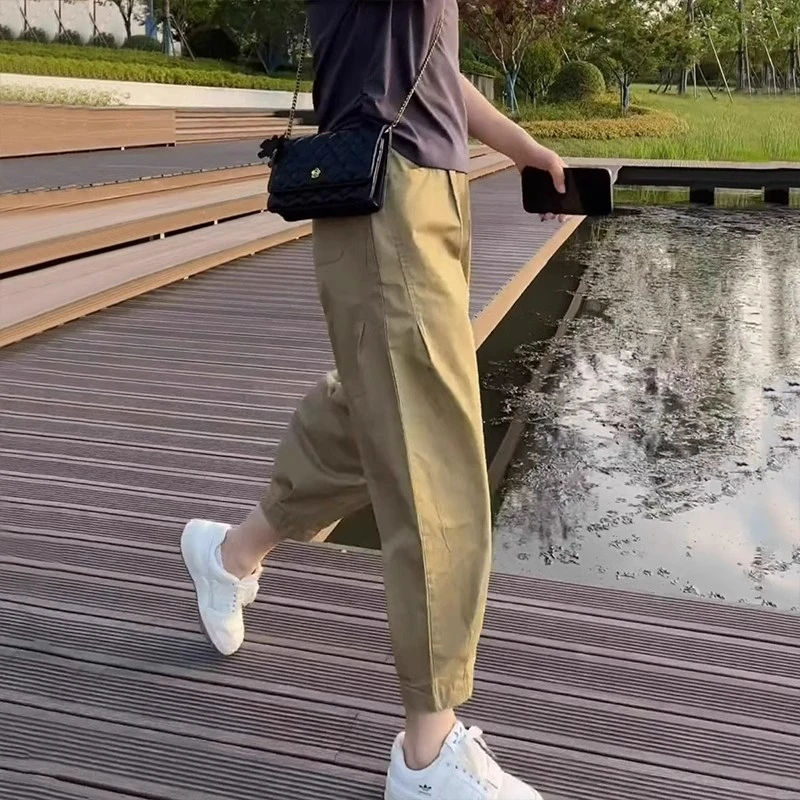 夏季薄款百搭休闲裤女高腰时尚休闲风老爹裤韩版宽松百搭哈伦裤子