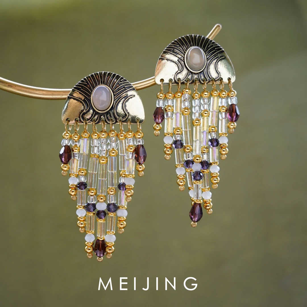 合金玻璃耳饰 【苏美尔】复古设计感流苏气质小众设计感时尚手工