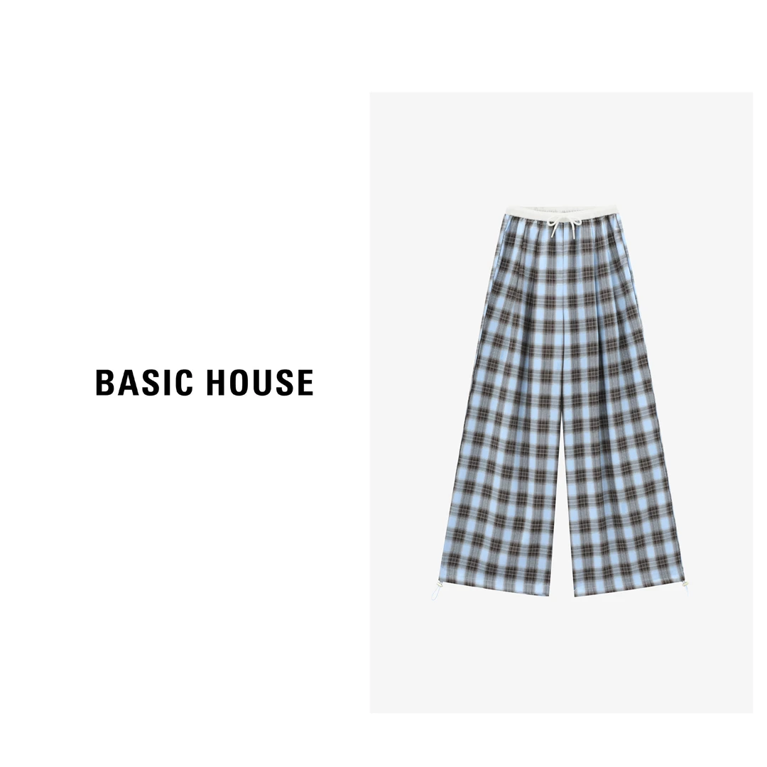 Basic House/百家好夏季复古格纹显瘦阔腿休闲长裤--B0625B56392