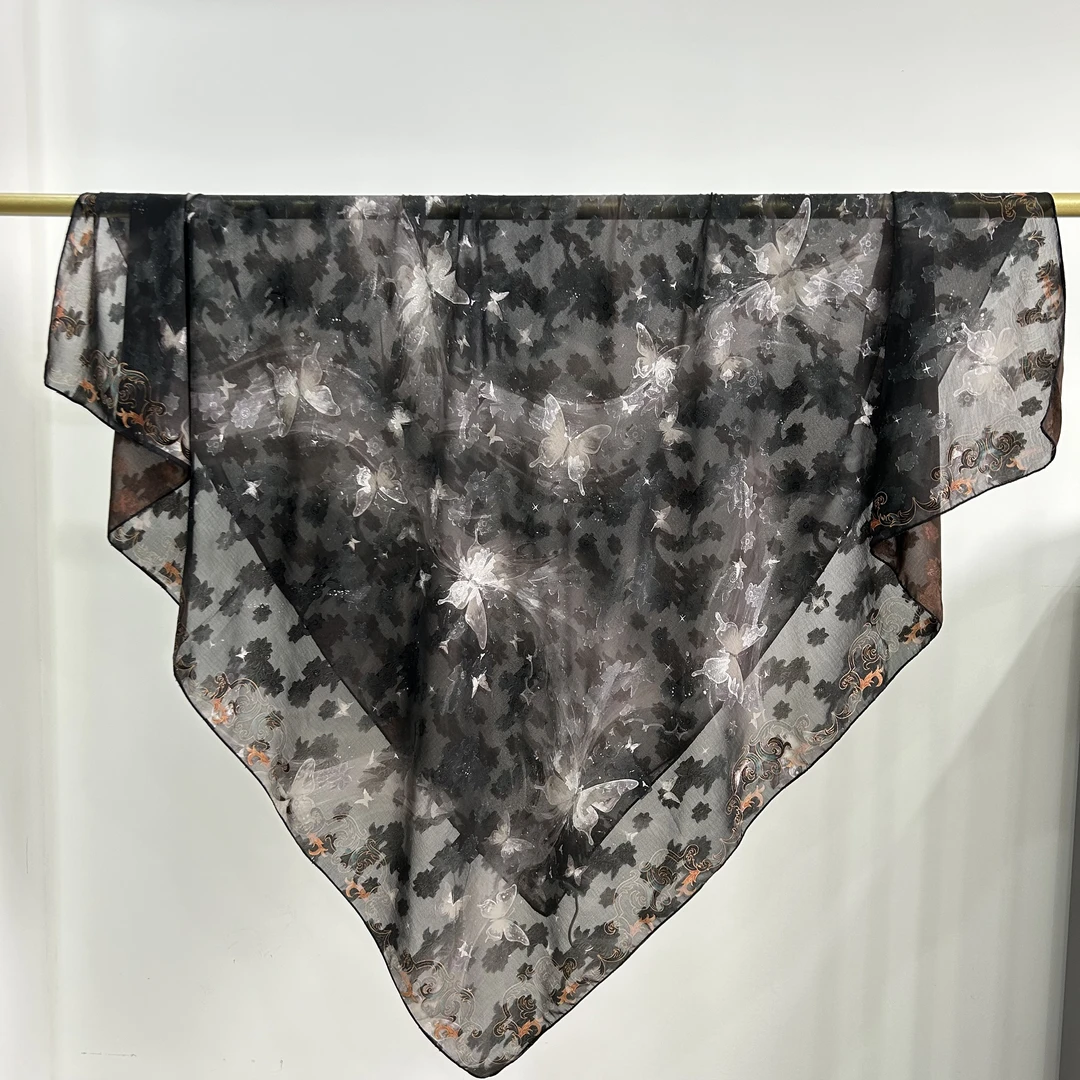 K（绿扣）xys-535【晓梦蝴蝶】提花 薯莨纱 新中式剪花丝巾140*140