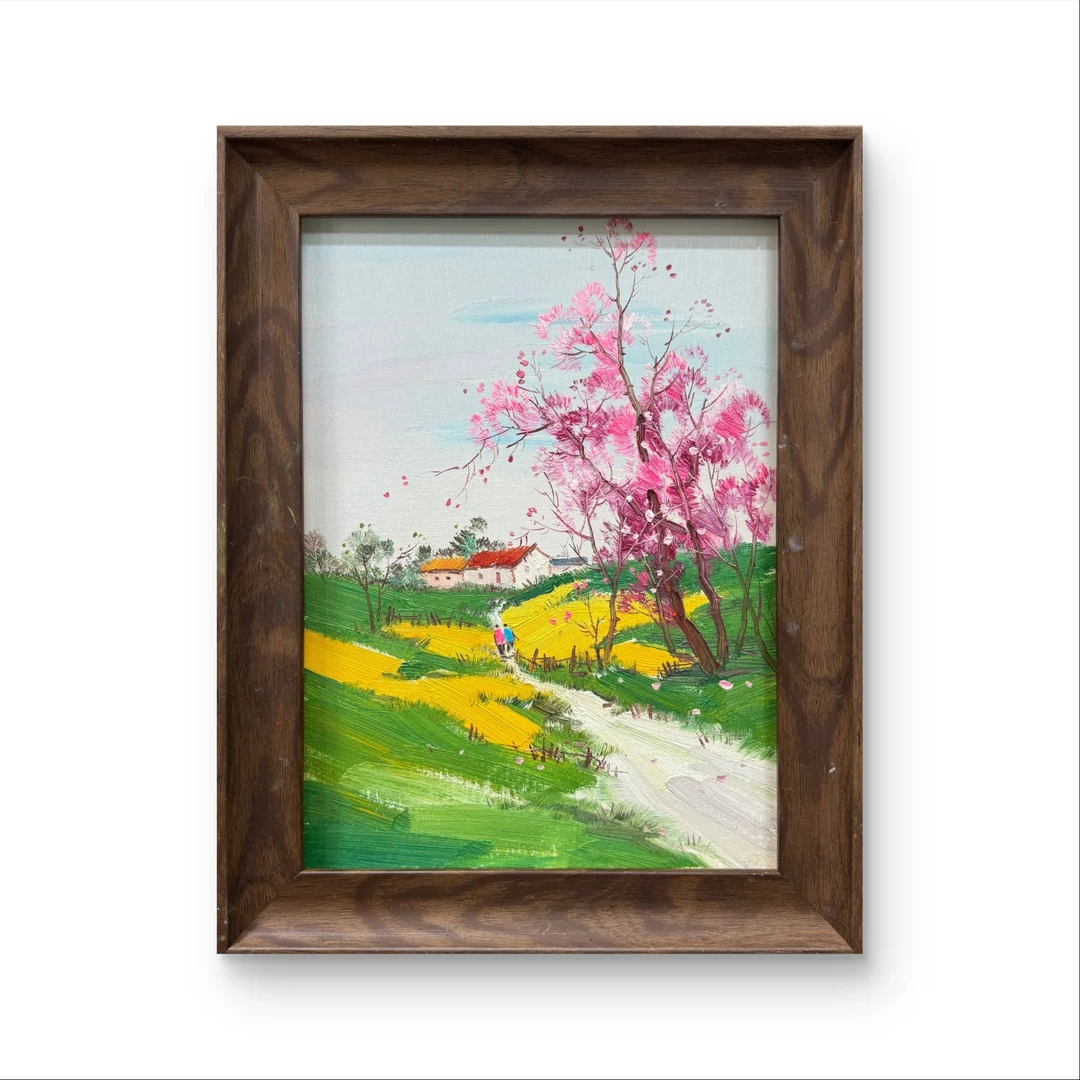 《樱畔村居春行》系列一纯手绘油画30cm*40cm客厅卧室餐厅装饰画