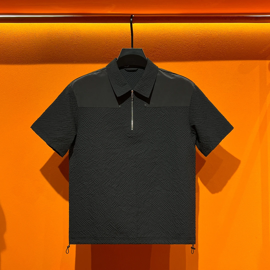 夏季新款男士纯色简约时尚拼接透气上衣短袖T恤Polo衫休闲打底衫