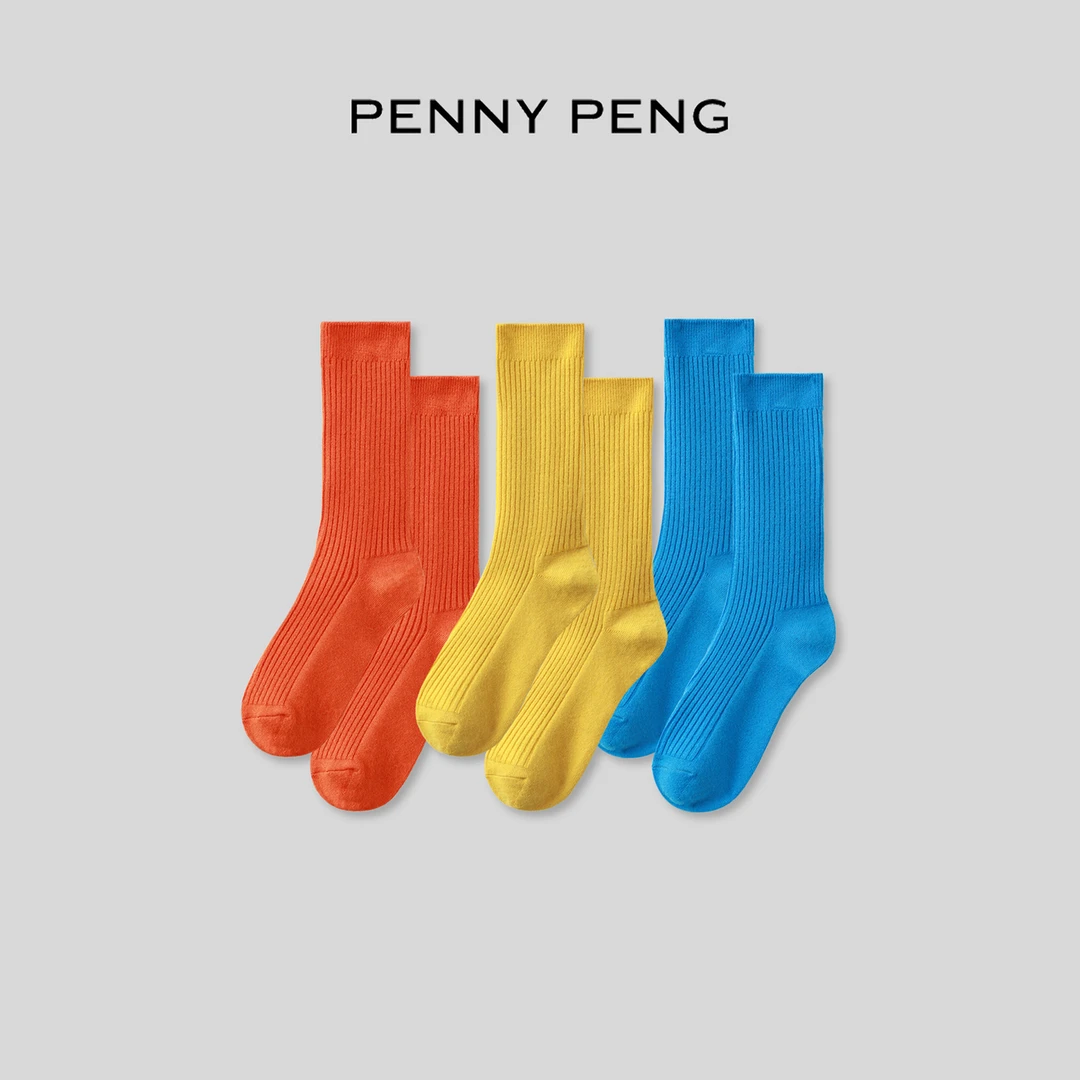 PENNYPENG 彩色入侵 多彩时尚百搭中筒羊毛袜（三色一组固定搭配）