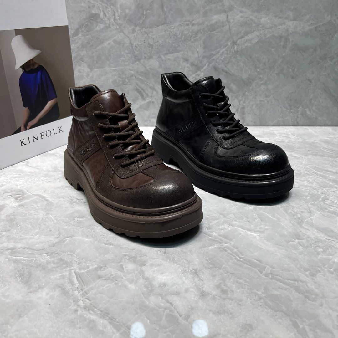 秋冬厚底马丁靴男真皮高帮皮靴子英伦复古工装靴潮鞋机车短靴皮鞋