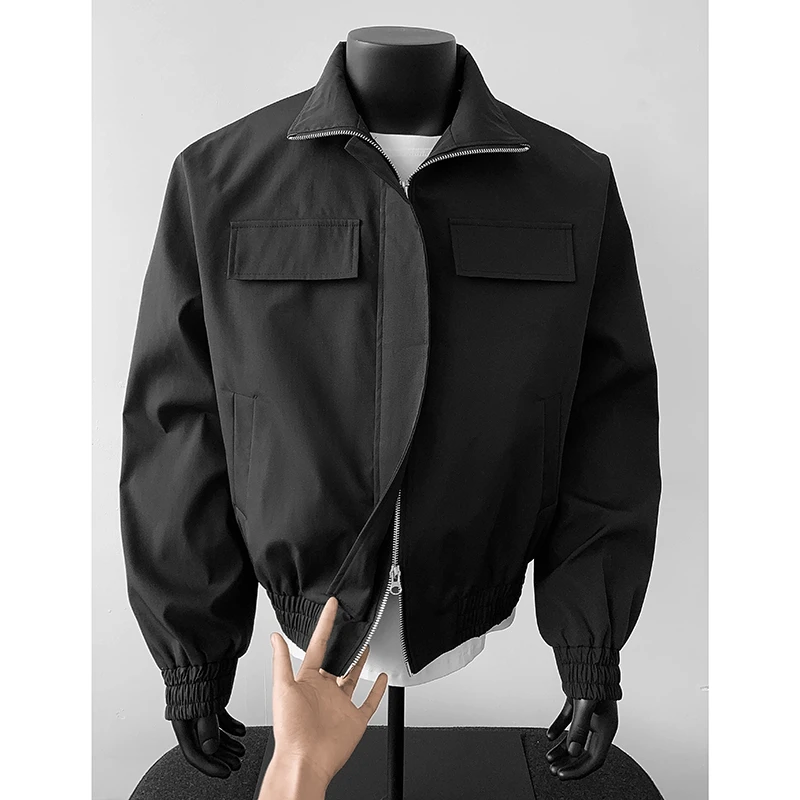 cleanfit高级感短款夹克男宽松纯色机车服美式痞帅暗黑系工装外套