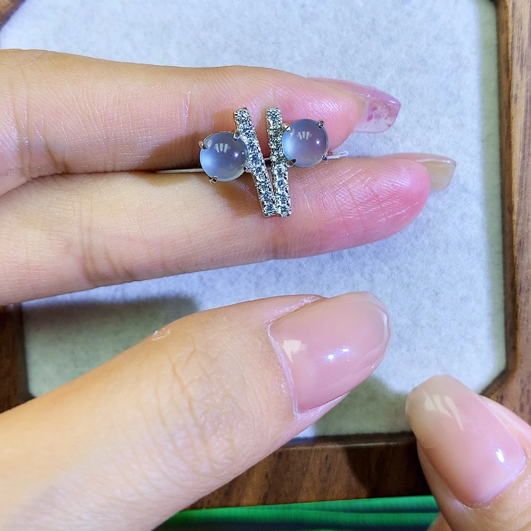 翡翠耳饰银S925镶嵌天然翡翠耳钉