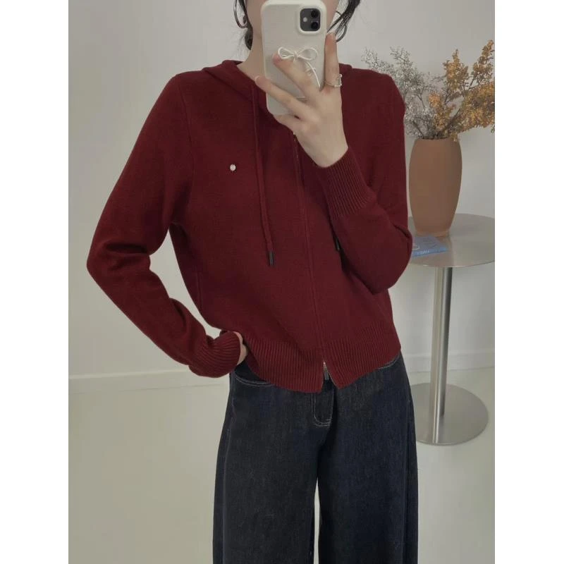 大娟25183冬季新款简约显瘦好看双拉链带帽衫两穿长袖外套女