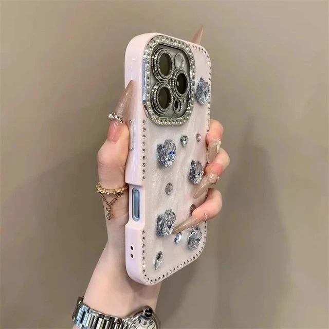 新疆西藏包邮全包水钻边奶油猫咪适用iPhone16promax手机壳15奢华