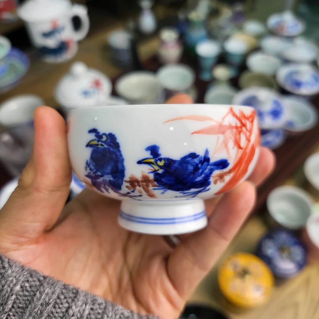 景德镇蔬山窑徐老师手绘青花瓷禅定杯哥俩好品茗泡茶茶杯茶具柴窑