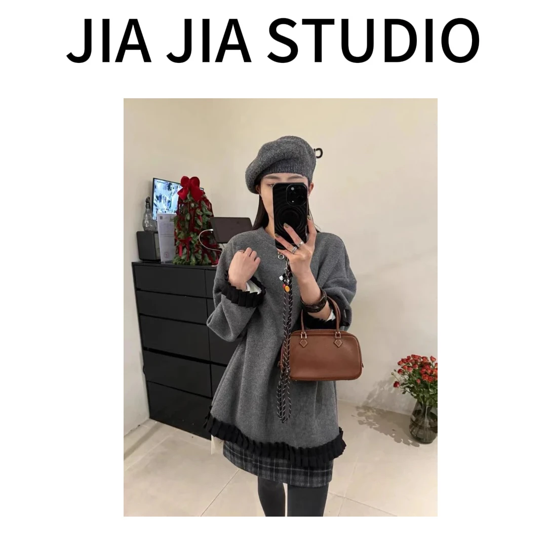 嘉嘉推荐#1886【秋冬加绒加厚款】圆领花边打底上衣