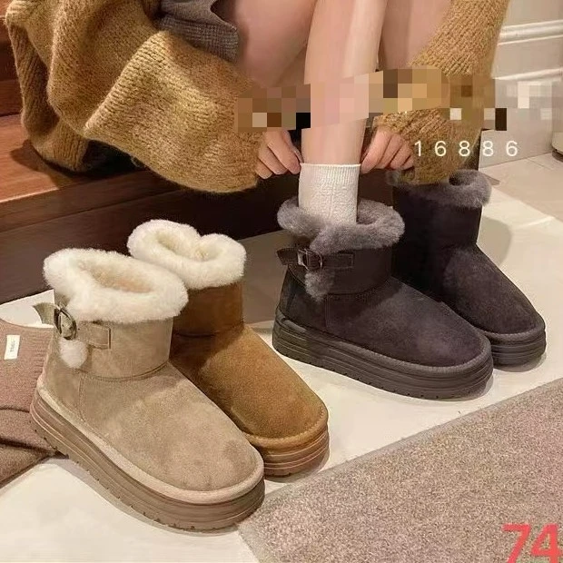 爆款厚底雪地靴女冬季加绒加厚保暖短筒百搭棉靴009