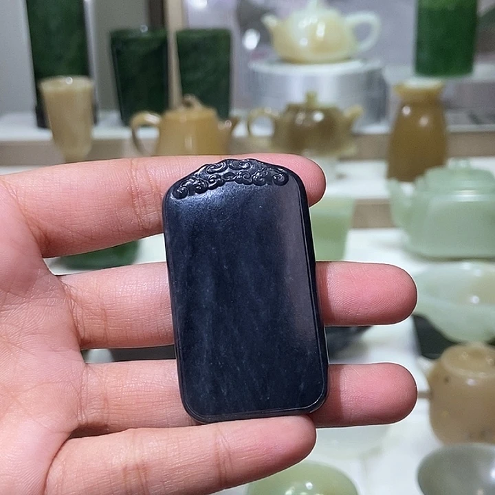 和田玉未镶嵌挂件青花无事牌