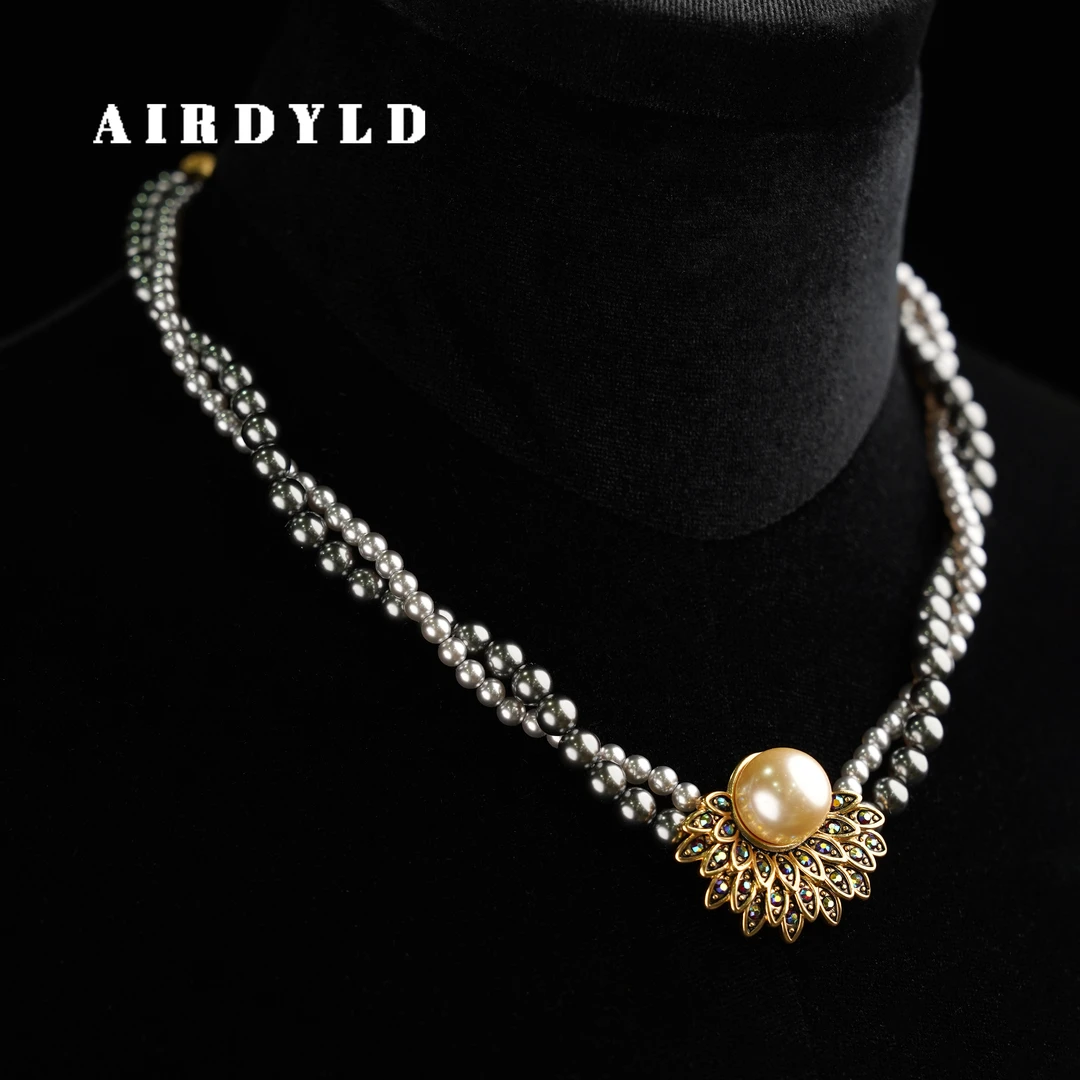 黄铜仿珍珠项链 【向阳花项链】时尚优雅百搭简约高级感灰色项链