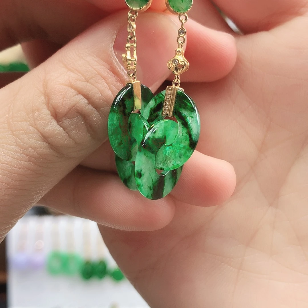 翡翠耳饰18K金镶嵌耳饰