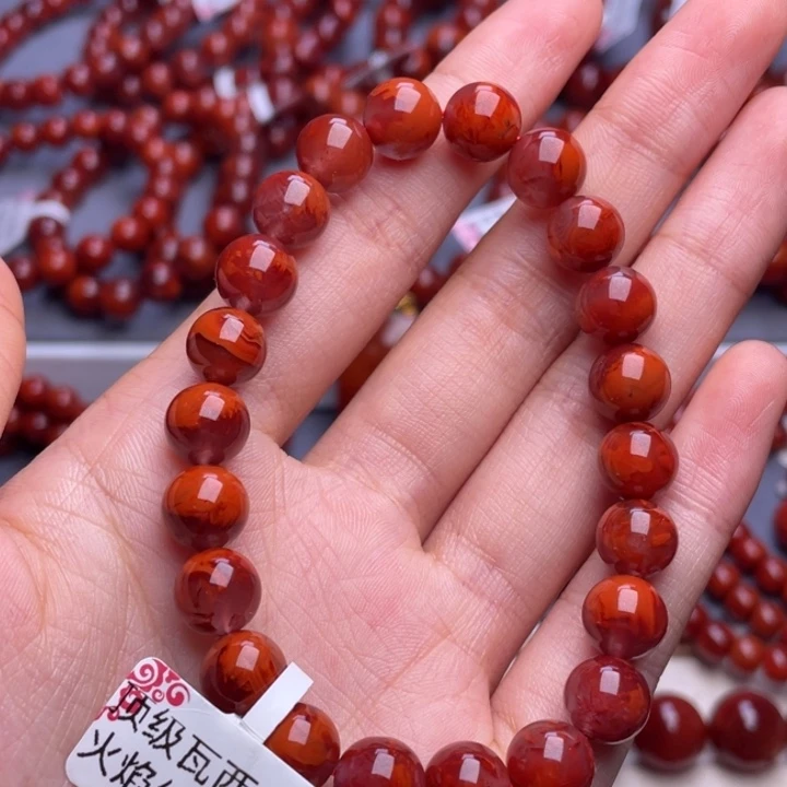 南红玛瑙未镶嵌其他9mm精品瓦西牛血红火焰圆珠手串