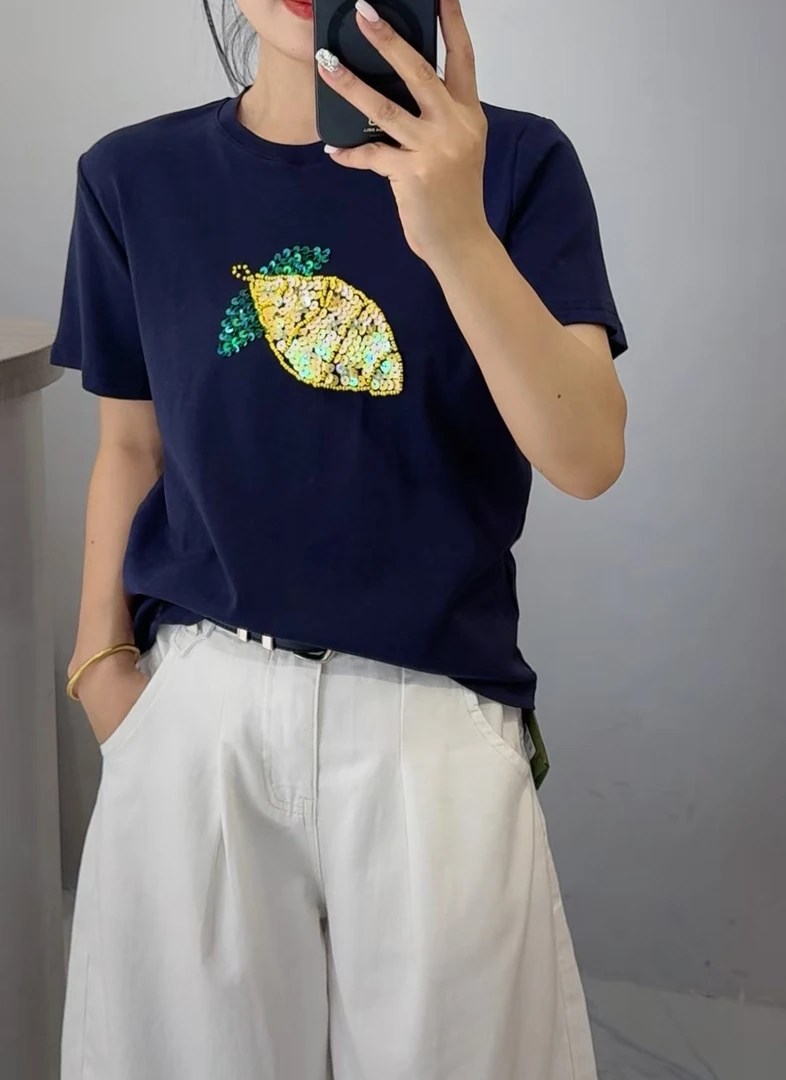 名媛家时尚精品欧货高版本菠萝短袖