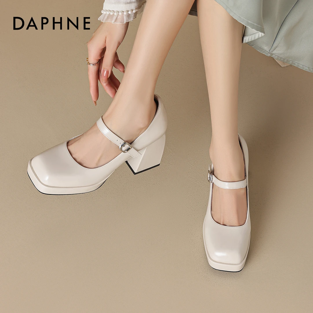 达芙妮白色新娘婚鞋女鞋高跟鞋子玛丽珍鞋粗跟婚礼伴娘鞋主婚纱鞋