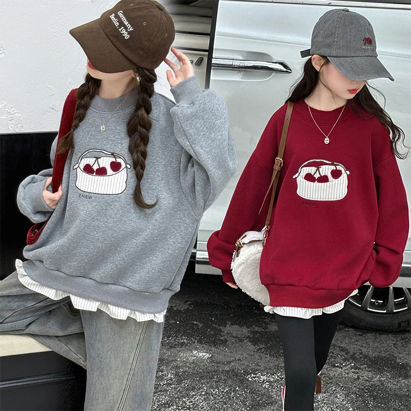 冬季女童加绒卫衣2025新款时尚洋气中大童休闲儿童长袖打底衫潮童