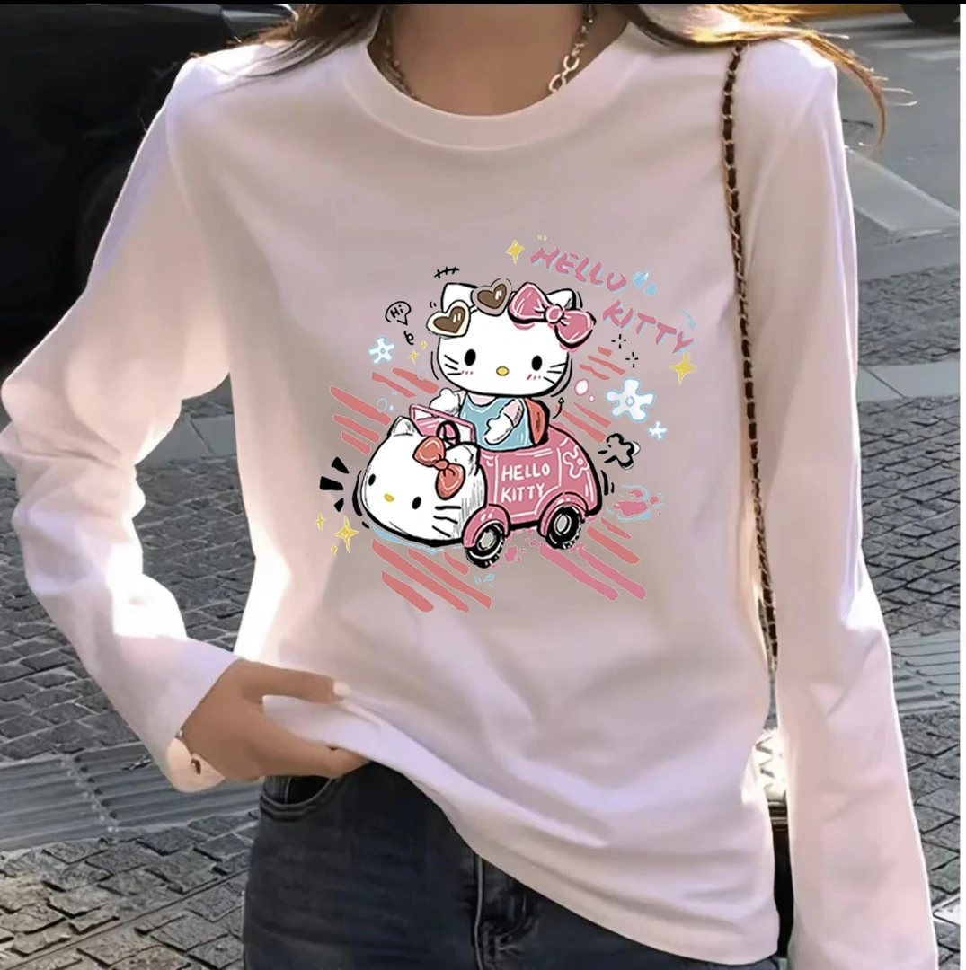 长袖春秋男女休闲上衣透气时尚百搭圆领印花T恤 可爱猫