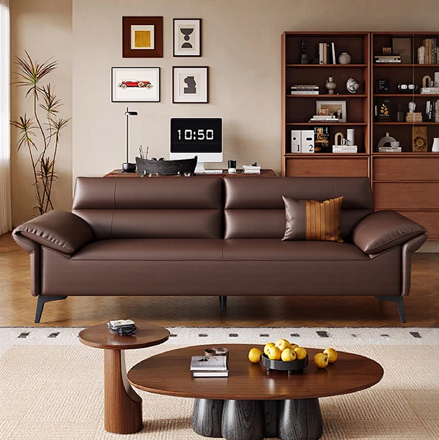 北欧轻奢客厅沙发家用沙发极简办公室皮艺商务接待意式办公沙发