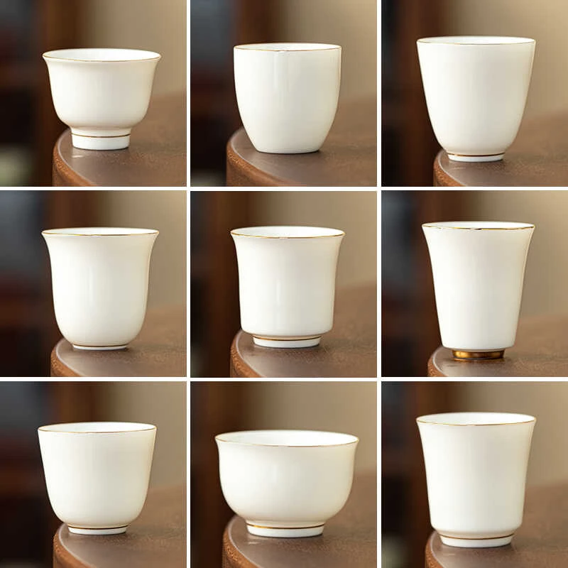 贤亦羊脂玉瓷茶杯茶室泡茶专用杯聚香杯纯白闻香杯家用描金品茗杯