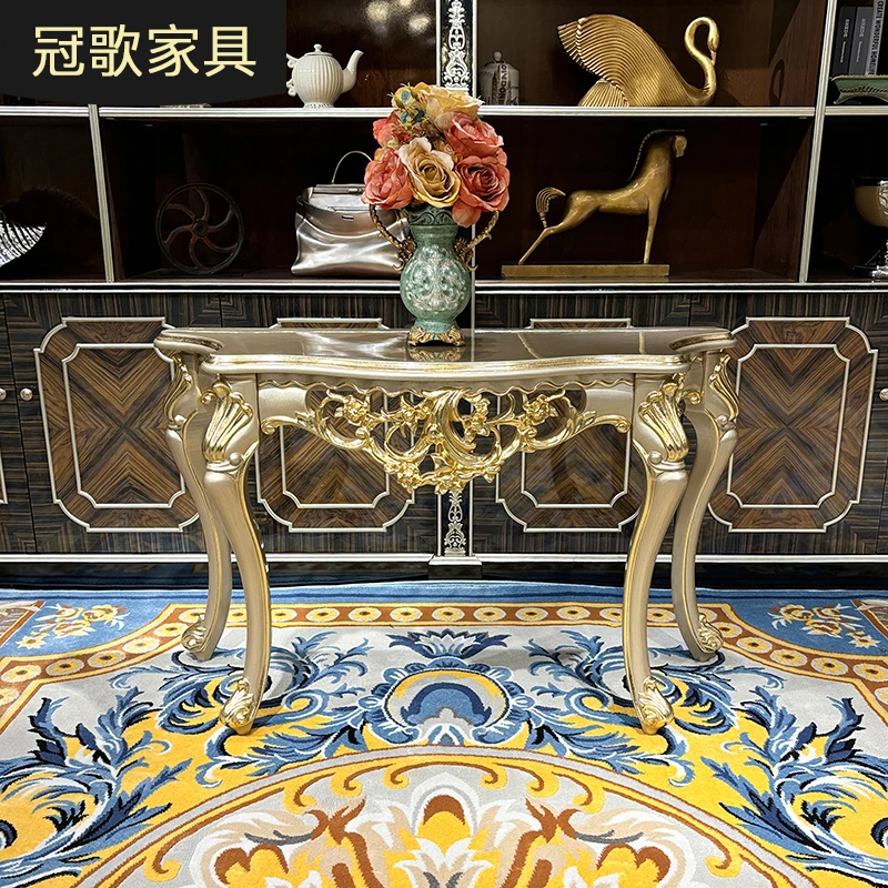 法式玄关桌 欧式实木玄关桌宫廷奢华雕花玄关台客厅香槟色玄关桌