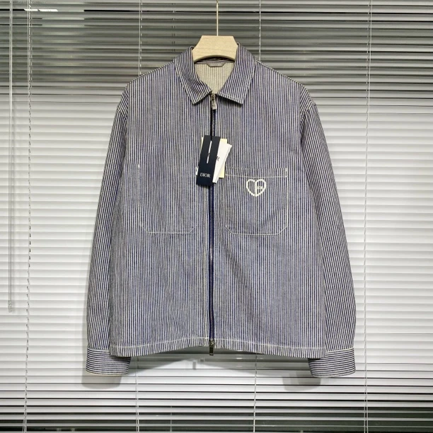 99新 DIOR/迪奥 情人节限定 爱心刺绣 条纹 牛仔夹克 48码 a299