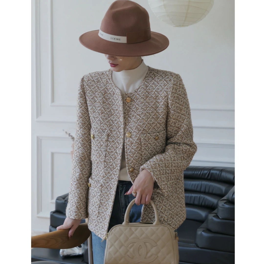 LL【松野暮色】新款极简气质显瘦通勤小香风羽绒外套 新国标90绒