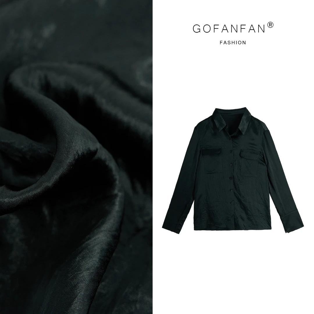 GFFSTUFIO【流影衬衫】时髦慵懒感丝滑褶皱宽松财阀千金衬衫黑色